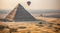 Lone Colorful Hot Air Balloons Above The Egyptian Pyramids in Giza, Egypt - Generative AI Royalty Free Stock Photo