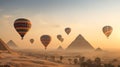 Colorful Hot Air Balloons Above The Egyptian Pyramids in Giza, Egypt - Generative AI Royalty Free Stock Photo