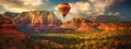 Sunset Hot Air Balloons Above Sedona, Arizona Banner - Generative AI