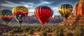 five Hot Air Balloons Above Sedona, Arizona Banner - Generative AI