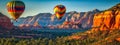 Two Hot Air Balloons Above Sedona, Arizona Banner - Generative AI