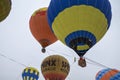 Colorful hot air balloons in flight at the festival of aeronautics in Kyiv