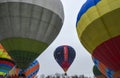 Colorful hot air balloons in flight at the festival of aeronautics in Kyiv