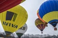 Colorful hot air balloons in flight at the festival of aeronautics in Kyiv