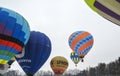 Colorful hot air balloons in flight at the festival of aeronautics