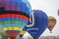 Colorful hot air balloons in flight at the festival of aeronautics