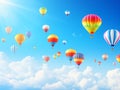 Colorful hot air balloons floating in a bright blue sky. Royalty Free Stock Photo