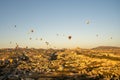 Colorful hot air balloons fly in blue sky Royalty Free Stock Photo