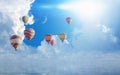 Colorful hot air balloons flying blue sea Royalty Free Stock Photo