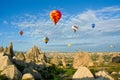 Colorful hot air balloons flying, Cappadocia, Anatolia, Turkey. Royalty Free Stock Photo