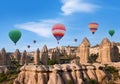 Colorful hot air balloons flying over Cappadocia, Central Anatolia, Turkey Royalty Free Stock Photo