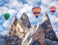 Colorful hot air balloons flying over Cappadocia, Turkey Royalty Free Stock Photo