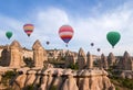 Colorful hot air balloons flying over Cappadocia, Turkey Royalty Free Stock Photo