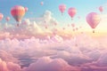 Colorful hot air balloons flying over the clouds. 3D Rendering, AI Generated Royalty Free Stock Photo