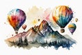 Colorful hot air balloons flying over mountain Royalty Free Stock Photo