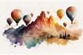 Colorful hot air balloons flying over mountain Royalty Free Stock Photo