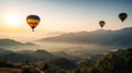 Colorful hot air balloons flying over mountain at Dot Inthanon, Thailand, generative ai Royalty Free Stock Photo