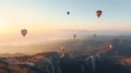 Colorful hot air balloons flying over mountain Royalty Free Stock Photo