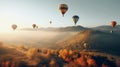 Colorful hot air balloons flying over mountain Royalty Free Stock Photo