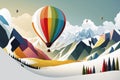 Colorful hot air balloons flying over mountain or landscape. Vector illustration Royalty Free Stock Photo