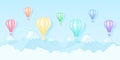 Colorful hot air balloons flying over mountain, rainbow color pattern Royalty Free Stock Photo