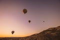 Colorful hot air balloons flying over the valley Royalty Free Stock Photo