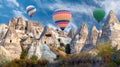 Colorful hot air balloons flying over Cappadocia, Turkey Royalty Free Stock Photo