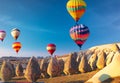 Colorful hot air balloons before launch in goreme national park cappadocia turkey. Generative AI Royalty Free Stock Photo