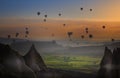 Colorful hot air balloons before launch in Goreme national park, Cappadocia, Turkey. Royalty Free Stock Photo