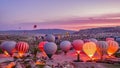 Colorful hot air balloons before launch in Goreme national park, Cappadocia, Turkey Royalty Free Stock Photo