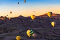 Colorful hot air balloons over Goreme, Cappadocia, Turkey. Beautiful landscape at sunrise Royalty Free Stock Photo