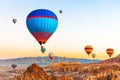 Colorful hot air balloons over the mountains in Cappadocia, Turkey Royalty Free Stock Photo