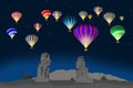 Colorful hot air balloons over scenic pharaohs Royalty Free Stock Photo