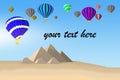 Colorful hot air balloons over scenic pyramids, your text