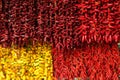 Colorful hot pepper, yellow, red, vegetable market, Madeira, Portugal