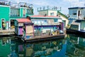 Colorful house boats at Fisherman's Wharf in Victoria, BC.