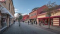 House facades in shopping street in Ystad in Sweden