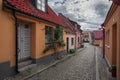 House facades and street in Ystad in Sweden