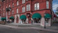 House facades and street in Ystad in Sweden