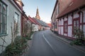 House facades and street in Ystad in Sweden