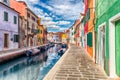 Colorful houses along the canal, island of Burano, Venice, Italy