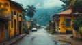 Colorful houses along the road in Sao Tome and Principe Royalty Free Stock Photo