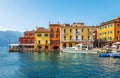 Colorful houses in bay of old italian town malcesine