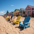 Colorful houses on the beach with adirondack chairs