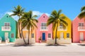 Colorful houses on the beach in Cayo Largo, Cuba, Colourful houses on the tropical island of Barbados, AI Generated