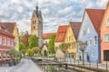 Colorful houses and bell tower in Memmingen