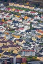 Colorful houses in Bergen seen from above