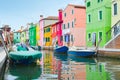 Colorful houses and boats in Burano village