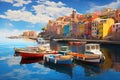 Colorful houses and boats in Riomaggiore, Cinque Terre, Italy, Mystic landscape of the harbor with colorful houses and the boats Royalty Free Stock Photo