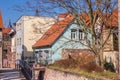 Colorful houses at the Bose Sieben stream in Eisleben Royalty Free Stock Photo